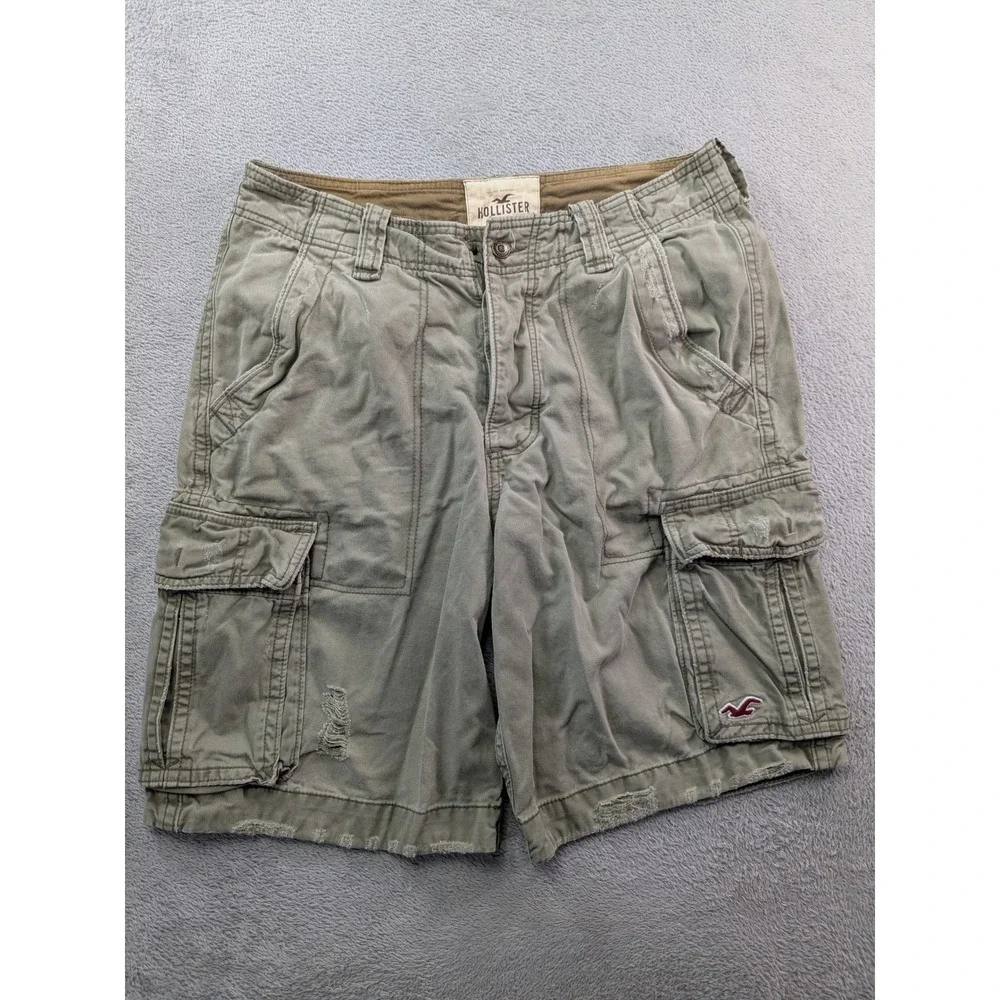Hollister Mens Cargo Shorts Size 33 Olive Green Distressed Cotton Utility 1922